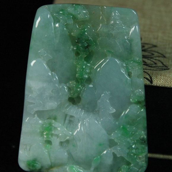 Certified Green 100% Natural A Jade jadeite Pendant landscape 山水 4838-0300 - Picture 6 of 10